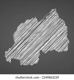 Rwanda map hand drawn sketch. Vector concept illustration flag, scribble map. Country map for infographic, brochures and presentations isolated on black background. Vector illustration.