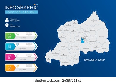 Rwanda map with location pointer marks. High detailed country map with division, cities and capital infographic template. Vector illustration EPS10