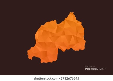 Mapa de Ruanda - bajo Vector de polígono polivinílico, silueta triangulada geométrica en tonos naranja y marrón oscuro, estilo infográfico moderno limpio, fondo aislado.