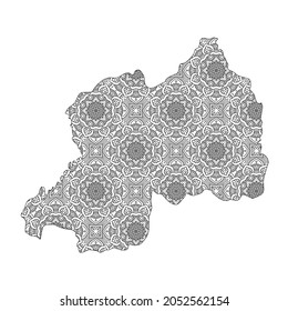 Rwanda Map With Mandala Design. Vector Illustration