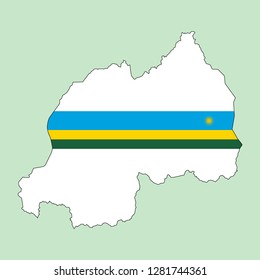 Rwanda map with national flag 