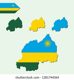 Rwanda map with national flag 