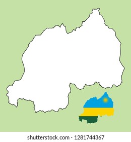 Rwanda map with national flag 