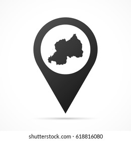 Rwanda Map on location pin. Map pointer isolated on a white background.
Conceptual vector illustration.