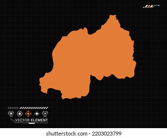 Rwanda Map Of Orange Digital Frame HUD, GUI, UI Interface Technology Radar Vector.