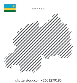 Rwanda map from pattern of black slanted parallel lines. Flat vector illustration isolated on white