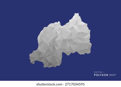 Karte von Ruanda - Polygon Weiß und Schwarz Karte Stil Vektorgrafik, Low Poly Geometrisches Design, einzeln auf blauem Hintergrund.