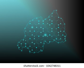 Rwanda map of polygonal mosaic lines network, Rays and space stars, Abstract Polygon Map. Low Poly Color. Vector Illustration EPS10.