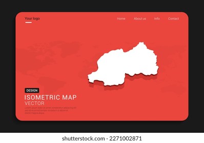 Rwanda map red isolated on dark background with 3d world map isometric vector illustration.
