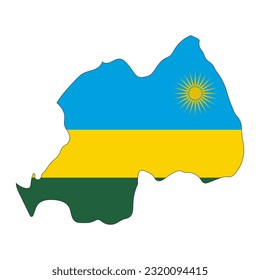 Rwanda map silhouette with flag isolated on white background