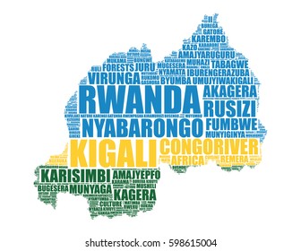 Rwanda map silhouette vector tag cloud