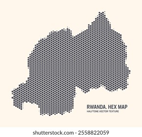 Rwanda Map Vector Hexagonal Halftone Pattern Isolate On Light Background. Hex Texture in the Form of Map of Rwanda. Modern Technologic Military Contour Map of Rwanda for Design or Business Projects