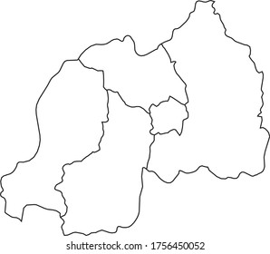 Rwanda map in white color and black border on white background. Vector illustration.