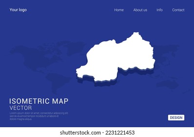 Rwanda map white on dark blue background 3d isometric vector illustration.