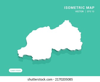 Rwanda map white on green background with 3d isometric vector illustration.