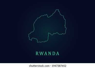 Rwanda Map - World Map International vector template with thin green outline or outline graphic sketch style and green color isolated on dark background - Vector illustration eps 10