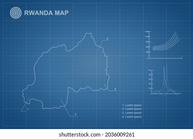 Rwanda Map - World Map International vector template with outline style and white color isolated on blueprint background - Vector illustration eps 10