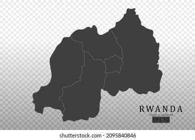 Rwanda Map - World Map International vector template with High detailed including black and grey outline color isolated on transparent background - Vector illustration eps 10