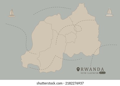 Rwanda Map - World Map International vector template High detailed with brown color isolated on grey background including simple point of location, wind, boat icon - Vector illustration eps 10