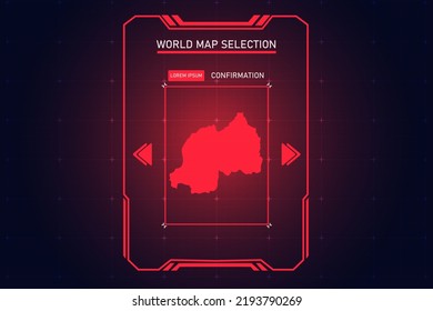 Rwanda Map - World Map International vector template with Red Color in perspective style and HUD, GUI, UI interface isolated on black background for design - Vector illustration eps 10