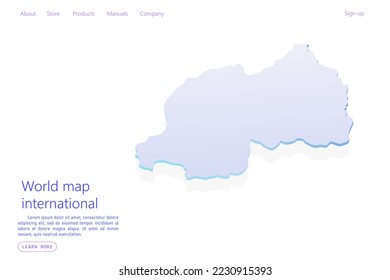 Mapa de Ruanda - Mapa mundial Mapa internacional de vectores con estilo isométrico que incluye sombra, color púrpura y azul aislado en fondo blanco para el diseño, sitio web - Ilustración vectorial eps 10