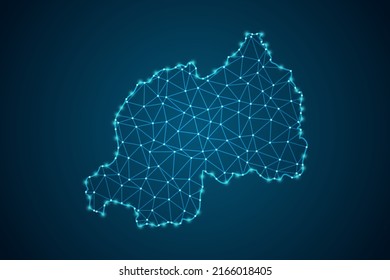 Rwanda Map - World Map mash line and point scales on blue technology background. Wire Frame 3D mesh polygonal network line, design sphere, dot and structure -  Vector illustration eps 10