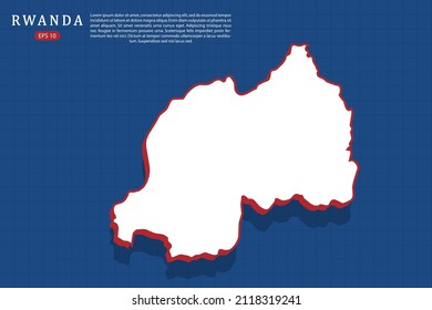 Rwanda Map - World map vector template with isometric style with white and red color including shadow on Blue grid background for website, design, infographic - Vector illustration eps 10