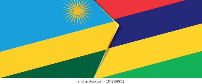 Rwanda and Mauritius flags, two vector flags symbol of relationship or confrontation.