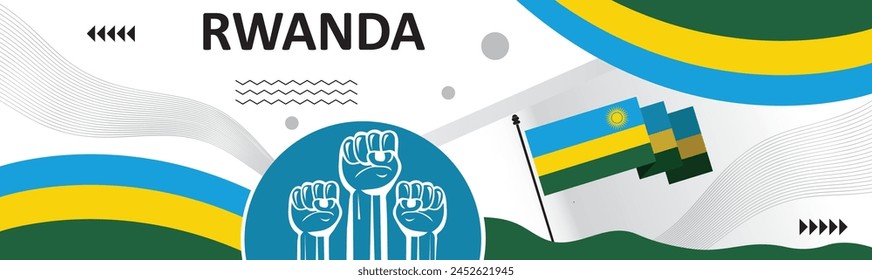 Rwanda national day banner design. Happy holiday.creative independence day banner with raising hand. Poster, card, banner, template, for Celebrate annual..eps