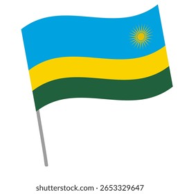 Rwanda national flag flutters with flagpole