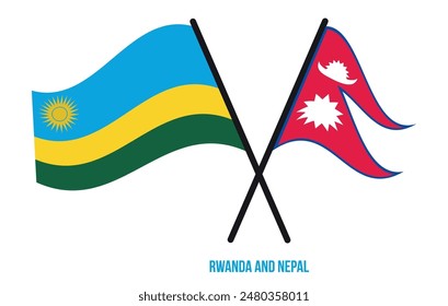Banderas de Ruanda y Nepal cruzadas y ondeando estilo plano. Proporción oficial. Corregir Colores.
