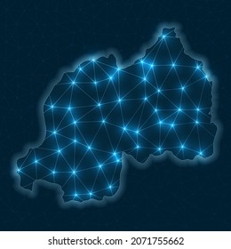 Rwanda network map. Abstract geometric map of the country. Digital connections and telecommunication design. Glowing internet network. Captivating vector illustration.