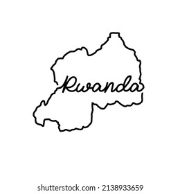 Rwanda outline map with the handwritten country name. Continuous line drawing of patriotic home sign. A love for a small homeland. T-shirt print idea. Vector illustration.