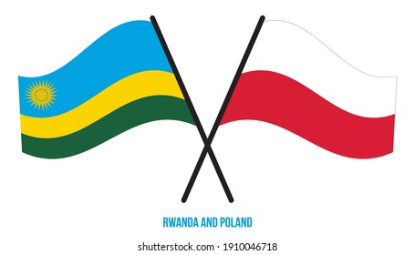 Rwanda and Poland Flags Crossed And Waving Flat Style. Official Proportion. Correct Colors.