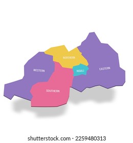 Rwanda political map of administrative divisions - provinces. 3D colorful vector map with name labels.
