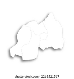 Rwanda political map of administrative divisions - provinces. Flat white blank map with thin black outline and dropped shadow.