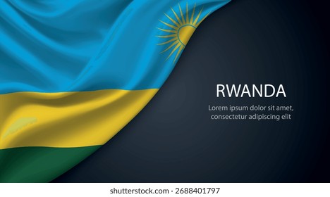 Rwanda realistic waving flag on dark background with elegant folds and lighting