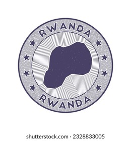 Vector de insignias redondo de Ruanda. Sello de campo con forma de Ruanda, aislamientos y nombre de país circular. Símbolo atractivo. Ilustración vectorial radiante.