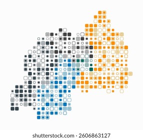 Rwanda, shape of the country build of colored cells. Digital style map of the Rwanda on white background. Large size rounded square blocks. Awesome vector illustration.