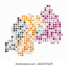 Rwanda, shape of the country build of colored cells. Digital style map of the Rwanda on white background. Large size square blocks. Trending vector illustration.