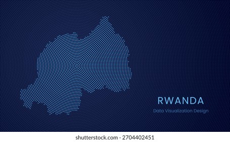 Rwanda stylized dotted map in modern circular data tech visualization concept.