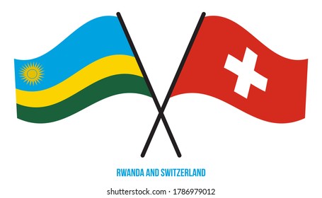 Rwanda and Switzerland Flags Crossed And Waving Flat Style. Official Proportion. Correct Colors.