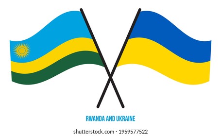 Rwanda and Ukraine Flags Crossed And Waving Flat Style. Official Proportion. Correct Colors.