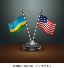 Rwanda and United States table flags with gradient backgrund. Vector Illustration