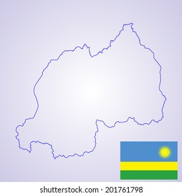 Rwanda vector map contour silhouette and vector flag isolated on white background. High detailed silhouette illustration. Country in Africa.