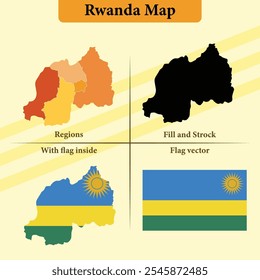 Rwanda vector map with regions black silhouette flag overlay and standalone flag ideal for educational materials infographics and design projects showcasing Azerbaijan geography and identity