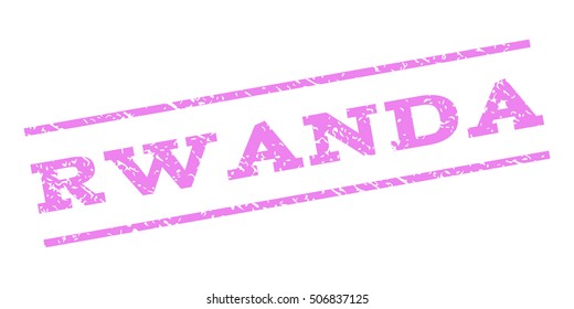 Rwanda watermark stamp. Text tag between parallel lines with grunge design style. Rubber seal stamp with scratched texture. Vector violet color ink imprint on a white background.