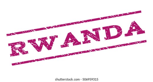 Rwanda watermark stamp. Text tag between parallel lines with grunge design style. Rubber seal stamp with dust texture. Vector purple color ink imprint on a white background.