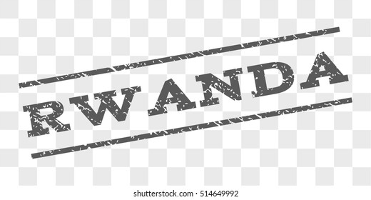 Rwanda watermark stamp. Text tag between parallel lines with grunge design style. Rubber seal stamp with scratched texture. Vector grey color ink imprint on a chess transparent background.