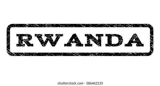 Rwanda watermark stamp. Text tag inside rounded rectangle frame with grunge design style. Rubber seal stamp with dust texture. Vector black ink imprint on a white background.